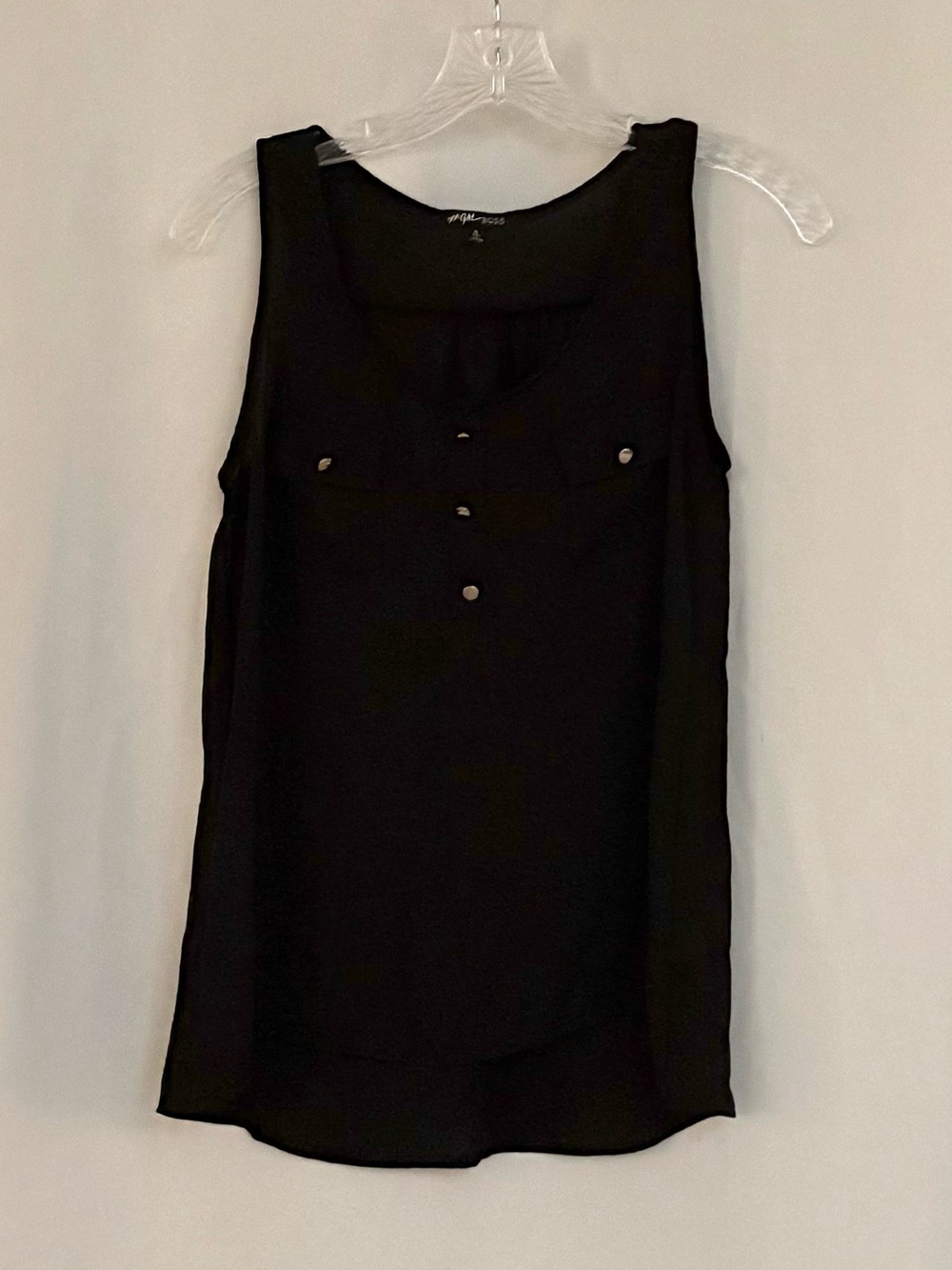 Boss Black Sleeveless Tank with Button Accents